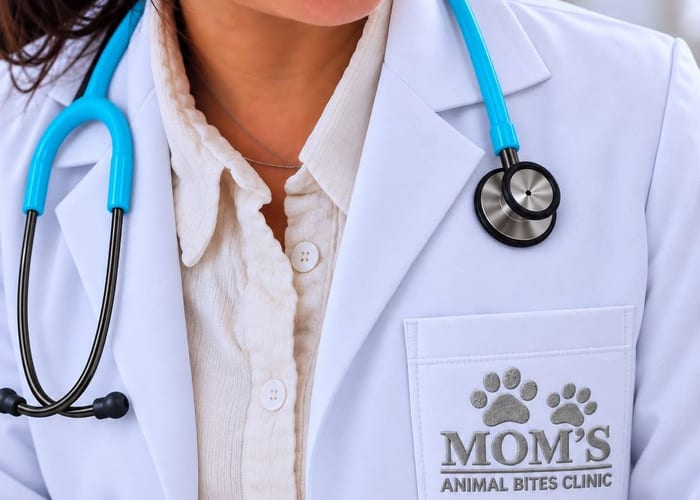 Doctor consulting with a patient at Mom's Animal Bites clinic